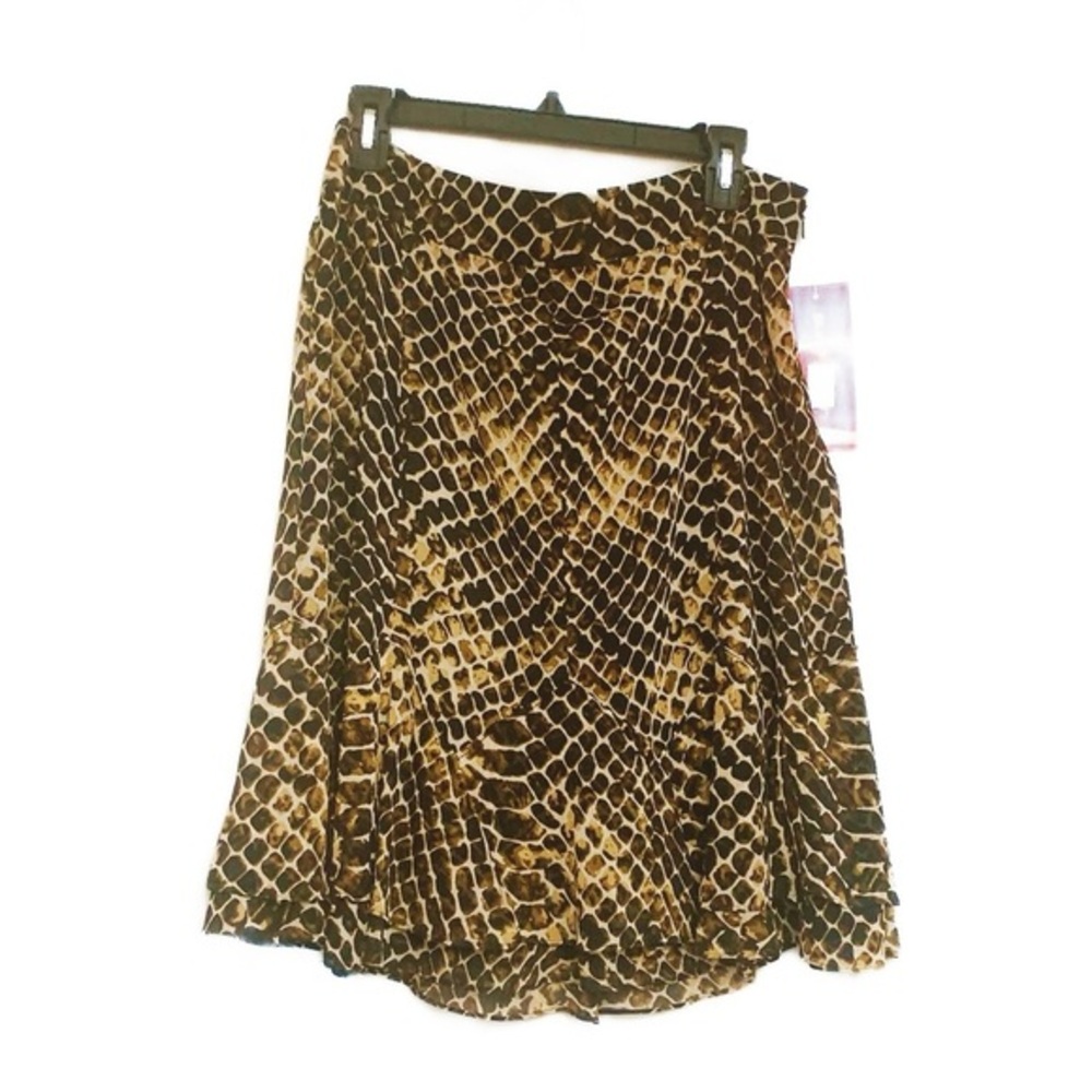 NWT Sunny Leigh Snake Animal Print Brown Midi Length Skirt Size 10 Y2K Bohemian